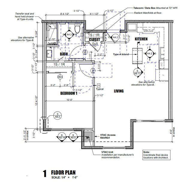 Floor plan for 1 bed, 1 bath